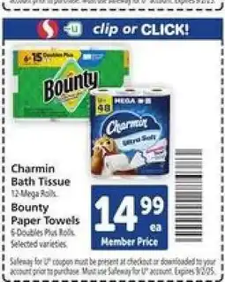 Safeway Charmin Bath Tissue, Bounty Paper Towels offer