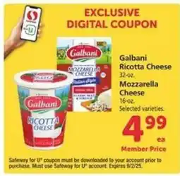 Safeway Galbani Ricotta Cheese / Mozzarella Cheese offer