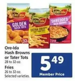 Safeway Ore-Ida Hash Browns or Tater Tots offer