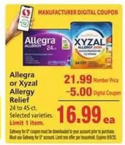 Safeway Allegra or Xyzal Allergy Relief offer