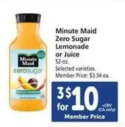 Safeway Minute Maid Zero Sugar Lemonade or Juice offer