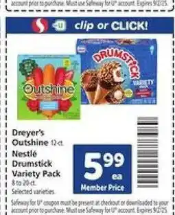 Safeway Dreyer's Outshine & Nestlé Drumstick Variety Pack offer
