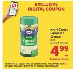 Safeway Kraft Grated Parmesan Cheese offer