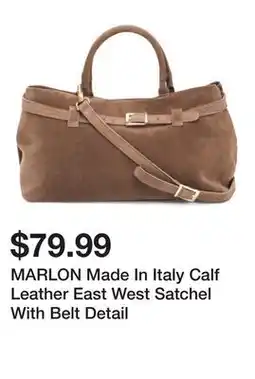 Marshalls MARLON Made In Italy Calf Leather East West Satchel With Belt Detail offer