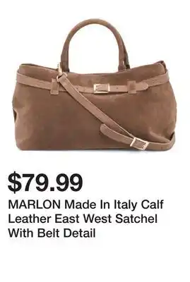 Marshalls MARLON Made In Italy Calf Leather East West Satchel With Belt Detail offer