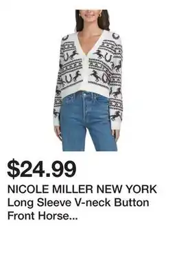 Marshalls NICOLE MILLER NEW YORK Long Sleeve V-neck Button Front Horse Fairisle Cardigan offer