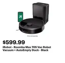 Best Buy iRobot - Roomba Max 705 Vac Robot Vacuum + AutoEmpty Dock - Black offer