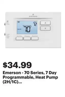 Best Buy Emerson - 70 Series, 7 Day Programmable, Heat Pump (2H/1C) Thermostat - White offer