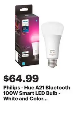 Best Buy Philips - Hue A21 Bluetooth 100W Smart LED Bulb - White and Color Ambiance offer