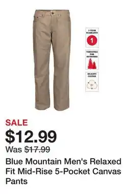 Tractor Supply Company Blue Mountain Men's Relaxed Fit Mid-Rise 5-Pocket Canvas Pants offer