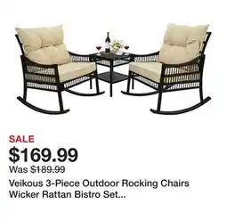 Tractor Supply Company Veikous 3-Piece Outdoor Rocking Chairs Wicker Rattan Bistro Set with Cushions and Table offer
