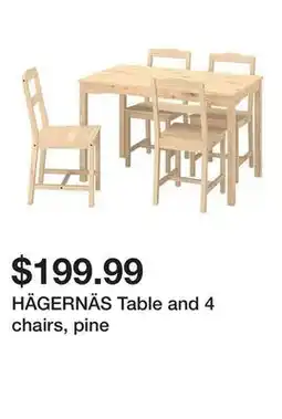 Ikea HÄGERNÄS Table and 4 chairs, pine offer