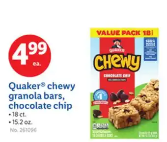Lidl Quaker chewy granola bars, chocolate chip offer