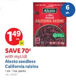 Lidl Alesto seedless California raisins offer