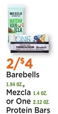 Heinen's Barebells 1.94 OZ., Mezcla 1.4 OZ. or One 2.12 OZ. Protein Bars offer