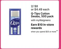 Walgreens Q-Tips Cotton Swabs, 500 pack offer
