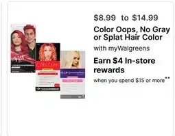 Walgreens Color Oops, No Gray or Splat Hair Color offer
