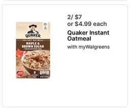 Walgreens Quaker Instant Oatmeal offer