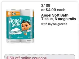 Walgreens Angel Soft Bath Tissue, 6 mega rolls offer