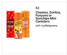 Walgreens Cheetos, Doritos, Funyuns or Sunchips Mini Canisters offer