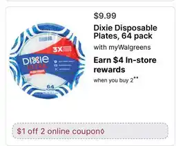 Walgreens Dixie Disposable Plates, 64 pack offer