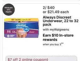Walgreens Always Discreet Underwear offer