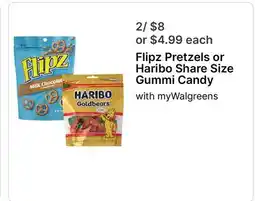 Walgreens Flipz Pretzels or Haribo Share Size Gummi Candy offer