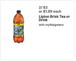 Walgreens Lipton Brisk Tea or Drink offer
