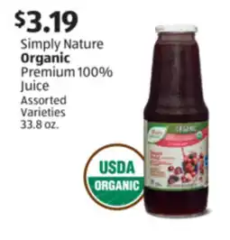 Aldi Simply Nature Organic Premium 100% Juice offer