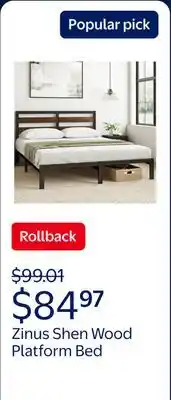 Walmart Zinus 35 Shen Bamboo Wood and Metal Platform Bed Frame offer