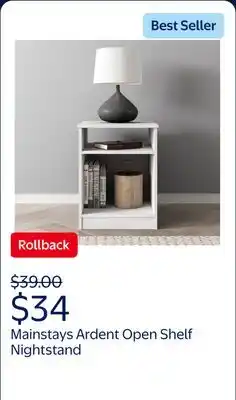 Walmart Mainstays Ardent Open Shelf Nightstand, White offer