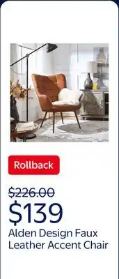Walmart Alden Design Mid-Century Modern Faux Leather Wingback Accent Chair, Brown offer