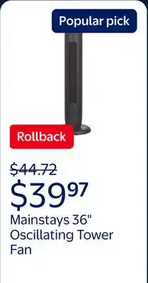 Walmart Mainstays 36 Tall 3-Speed Oscillating Tower Fan, MSWMT24JR, New offer