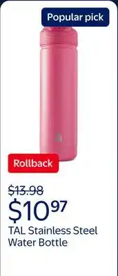 Walmart TAL Stainless Steel Ranger Water Bottle with Easy Sip Straw 26oz, Pink offer