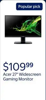 Walmart Acer 27 (1920x1080) Widescreen IPS Gaming-Office Monitor , Up to 120Hz, KC272 G0bi offer