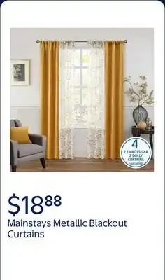 Walmart Mainstays Metallic Blackout Curtains and Sheers Set, 4 Panels, Brown Butter offer