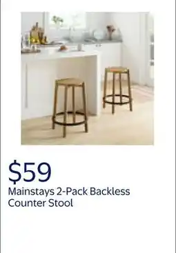 Walmart Mainstays 2-Pack Modern Wood Backless Indoor Counter Stool with Black Footring offer