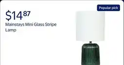 Walmart Mainstays 12.75H Mini Green Glass Stripe Table Lamp with White Lamp Shade offer