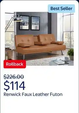 Walmart Renwick LuxuryGoods Modern Faux Leather Futon with Cupholders and Pillows offer