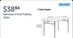 Walmart Mainstays 4 Foot Fold-in-Half Adjustable Folding Table, White offer