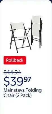 Walmart Mainstays White Commercial Plastic Folding Chair with Armrests, Indoor Outdoor, 2 Pack offer