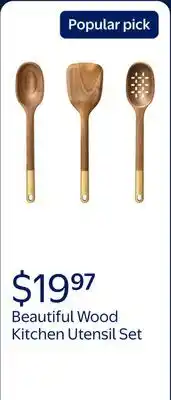 Walmart Beautiful 3-Piece Wood Kitchen Utensil Set by Drew Barrymore offer