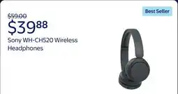 Walmart Sony WH-CH520 Wireless Bluetooth Headphones with Microphone-Black offer
