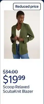 Walmart Scoop Women's and Women's Plus Relaxed Ultimate ScubaKnit Blazer with Scrunch Sleeves offer