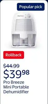 Walmart Pro Breeze Mini Portable Dehumidifier, 17oz Ultra Quiet Compact Peltier Dehumidifier offer