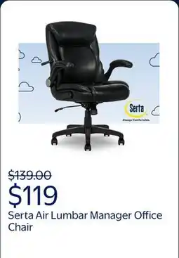Walmart Serta Air Lumbar Bonded Leather Manager Office Chair, Black offer