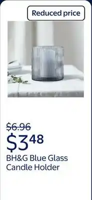 Walmart Better Homes & Gardens Blue Glass Ribbed Hurricane Candle Holder offer