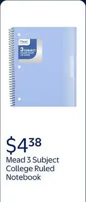 Walmart Mead 3 Subject College Ruled Notebook, 8.5 x 11, Pastel Blue, Poly, Spiral offer