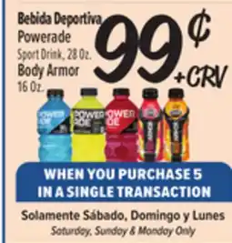 El Super Fresh Powerade Sport Drink, 28 Oz. Body Armor 16 Oz offer