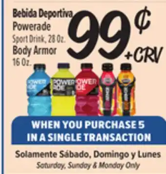 El Super Fresh Powerade Sport Drink, 28 Oz. Body Armor 16 Oz offer